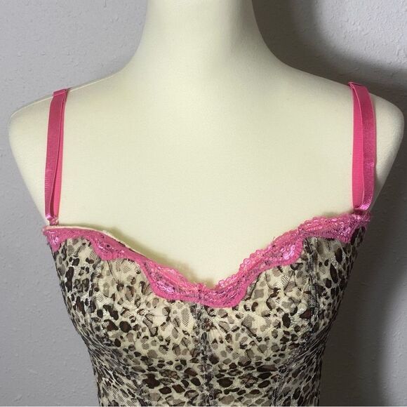 Women's Flirty Hot Pink Lace & Animal Print Coquette Corset Size Large - Picture 13 of 16